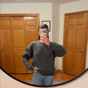 Sunday Best Dark Gray Cable-Knit Crewneck Sweater